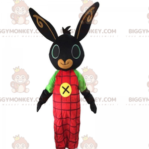  BIGGYMONKEY™ costume da mascotte di coniglio nero con tuta rossa, costume da peluche - Coniglio mascotte - BiggyMonkey.com