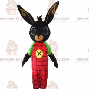  BIGGYMONKEY™ costume da mascotte di coniglio nero con tuta rossa, costume da peluche - Coniglio mascotte - BiggyMonkey.com