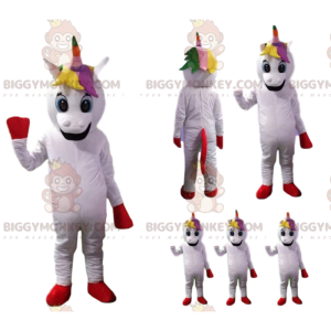White Unicorn BIGGYMONKEY™ Mascot Costume with Rainbow Mane -