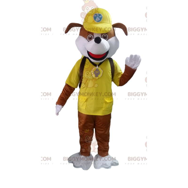 Costume mascotte BIGGYMONKEY™ del cane bianco e marrone del Costume mascotte BIGGYMONKEY™ del cane bianco e marrone del