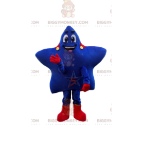 Blå stjärna BIGGYMONKEY™ maskotdräkt med röd cape