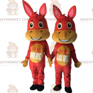 BIGGYMONKEY™s mascot red and yellow donkeys, donkey costumes -