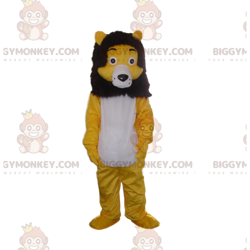 Costume de mascotte BIGGYMONKEY™ de lion jaune, blanc et noir Costume de mascotte BIGGYMONKEY™ de lion jaune, blanc et noir