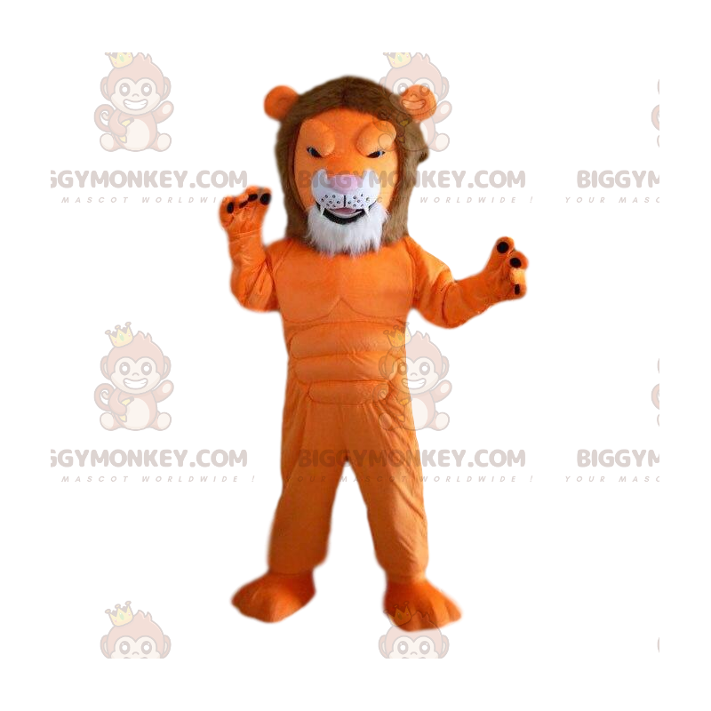 Disfraz de mascota Orange Lion BIGGYMONKEY™, muy musculoso Disfraz de mascota Orange Lion BIGGYMONKEY™, muy musculoso