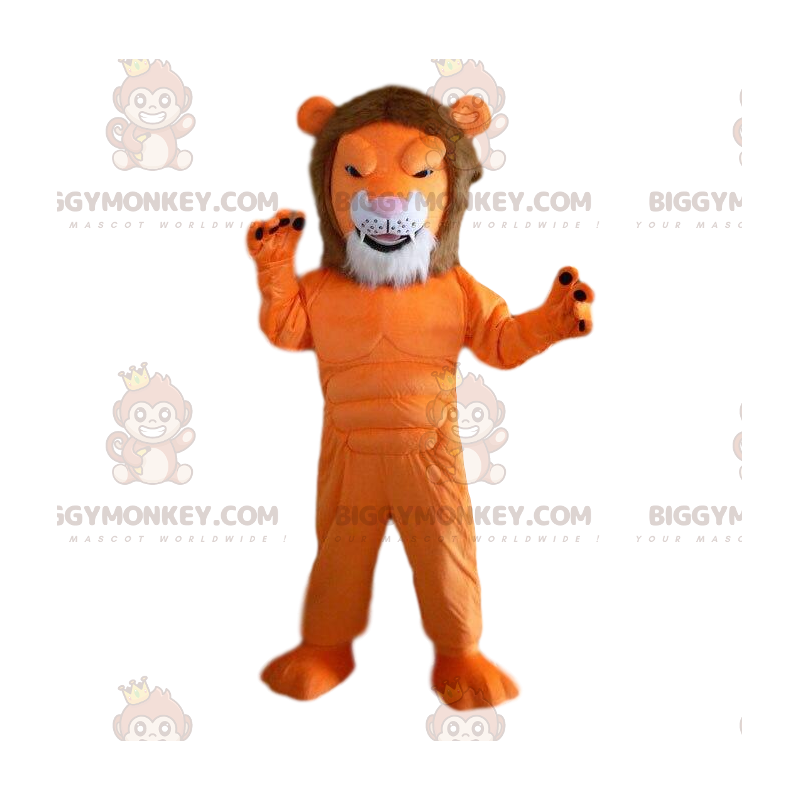 Orange Lion BIGGYMONKEY™ Mascot Costume, Very Muscular, Muscle