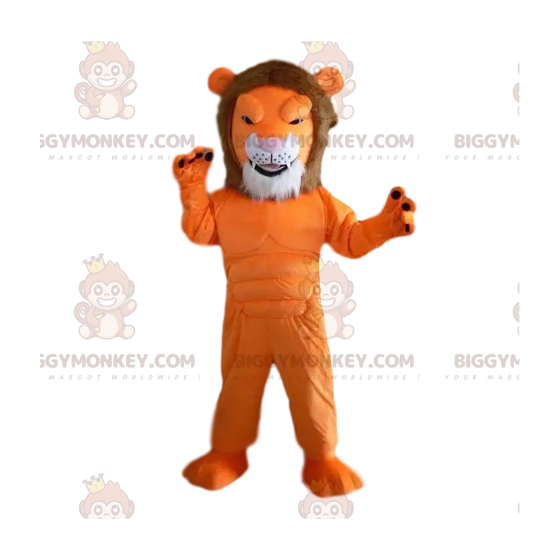 Orange Lion BIGGYMONKEY™ Mascot Costume, Very Muscular, Muscle Orange Lion BIGGYMONKEY™ Mascot Costume, Very Muscular, Muscle