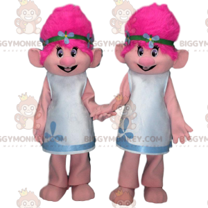 trollenmascotte BIGGYMONKEY™s met roze haar, trollenkostuums -
