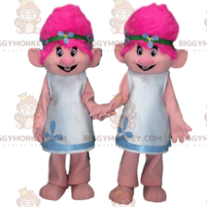 Duo de mascottes BIGGYMONKEY™ de trolls avec les cheveux roses, costumes de trolls - Mascottes de monstres - BiggyMonkey.com