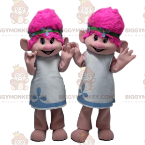 Mascota de 2 trolls BIGGYMONKEY™s con cabello rosa, disfraces