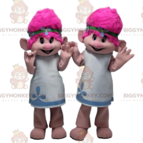 Duo de mascottes BIGGYMONKEY™ de trolls avec les cheveux roses, costumes de trolls - Mascottes de monstres - BiggyMonkey.com