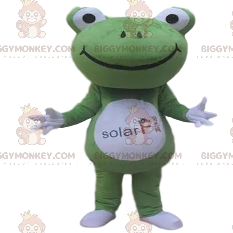 BIGGYMONKEY™ Maskotdräkt Grön och vit groda med stort huvud - BIGGYMONKEY™ Maskotdräkt Grön och vit groda med stort huvud -