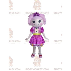 Dukke BIGGYMONKEY™ maskotkostume med lilla kjole og lyserødt
