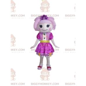 Doll BIGGYMONKEY™ Mascot Costume with Purple Dress and Pink