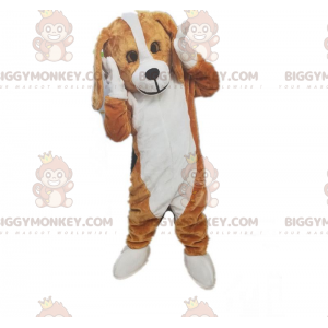 Braun-weißer Hund BIGGYMONKEY™ Maskottchen-Kostüm, zweifarbiges