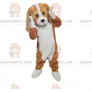 Κοστούμι μασκότ BIGGYMONKEY™ καφέ και λευκού σκύλου, κοστούμι