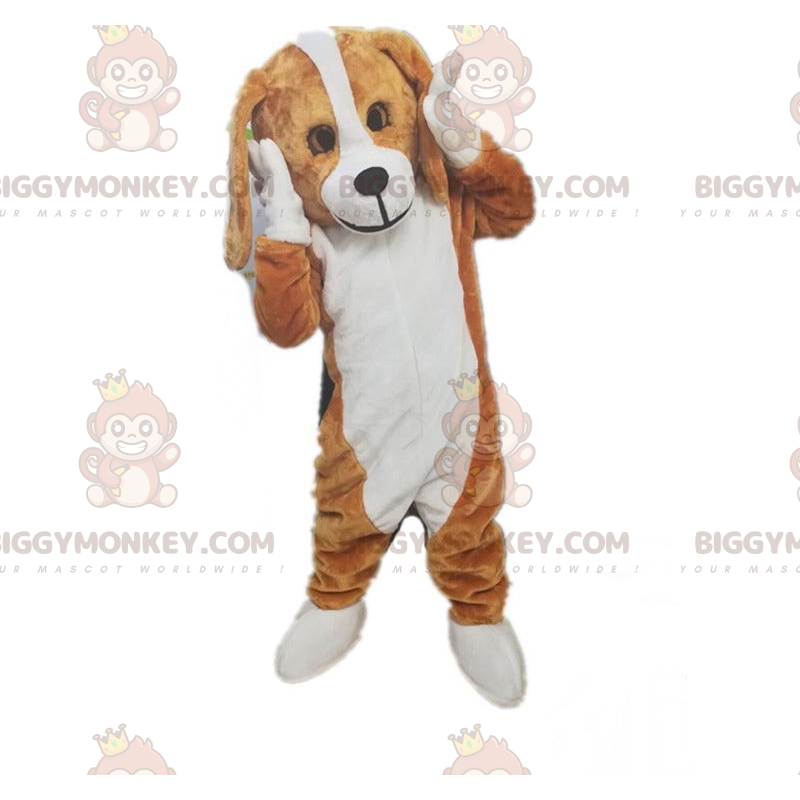 Brun og hvid hund BIGGYMONKEY™ maskotkostume, tofarvet