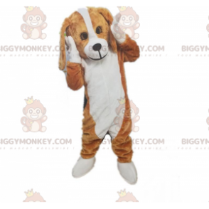 Costume mascotte cane BIGGYMONKEY™ marrone e bianco, costume da
