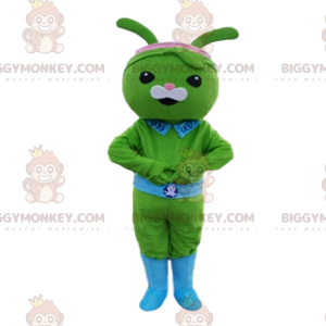 Kostým maskota zeleného králíka BIGGYMONKEY™ s páskem a modrým