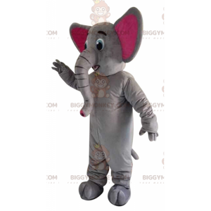 BIGGYMONKEY™ μασκότ στολή Γκρι και ροζ ελέφαντας με μεγάλο