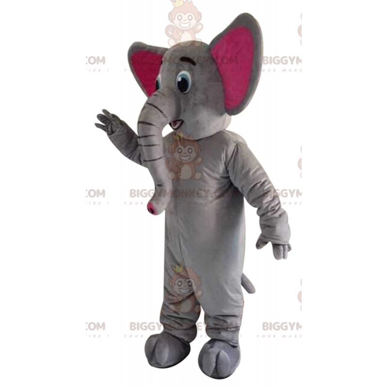 BIGGYMONKEY™ Mascot Costume Gray and Pink Elephant with Big BIGGYMONKEY™ Mascot Costume Gray and Pink Elephant with Big