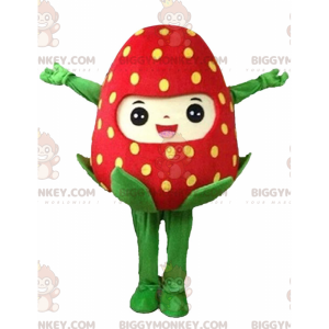 Giant red strawberry BIGGYMONKEY™ mascot costume, strawberry