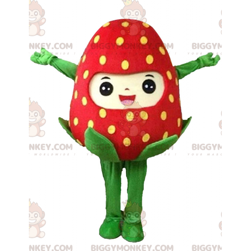 Giant red strawberry BIGGYMONKEY™ mascot costume, strawberry
