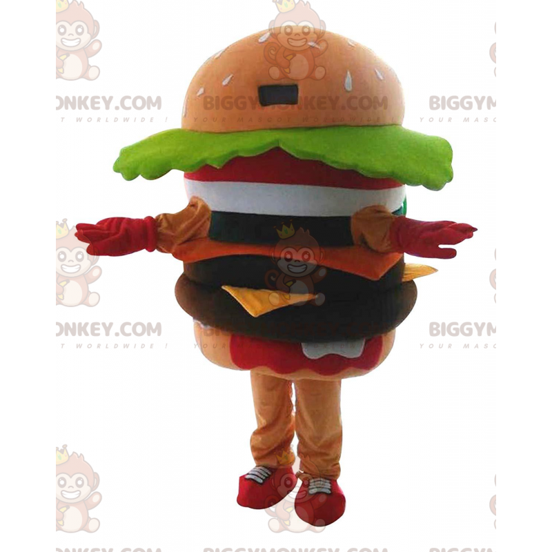 Traje de mascote de hambúrguer gigante BIGGYMONKEY™, fantasia Traje de mascote de hambúrguer gigante BIGGYMONKEY™, fantasia