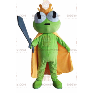 BIGGYMONKEY™ Green Frog Maskottchenkostüm mit gelbem Umhang und