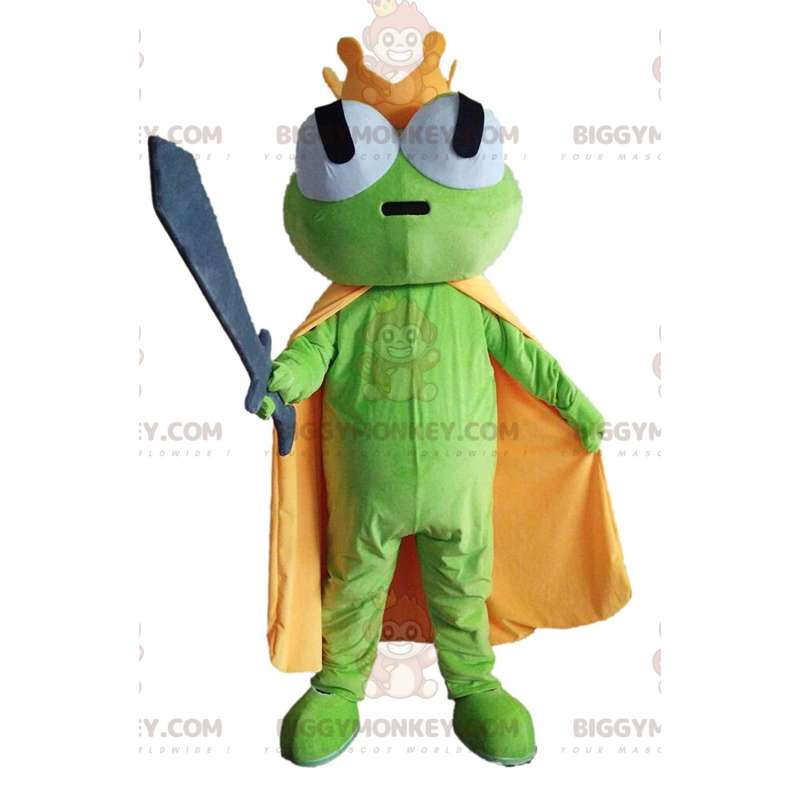 Traje de mascote de sapo verde BIGGYMONKEY™ com capa amarela e