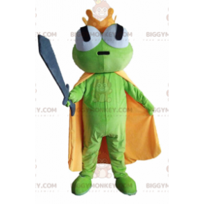 Kostium maskotki zielonej żaby BIGGYMONKEY™ z żółtą peleryną i koroną - Maskotki żaba - BIGGYMONKEY_010954 - BiggyMonkey.com