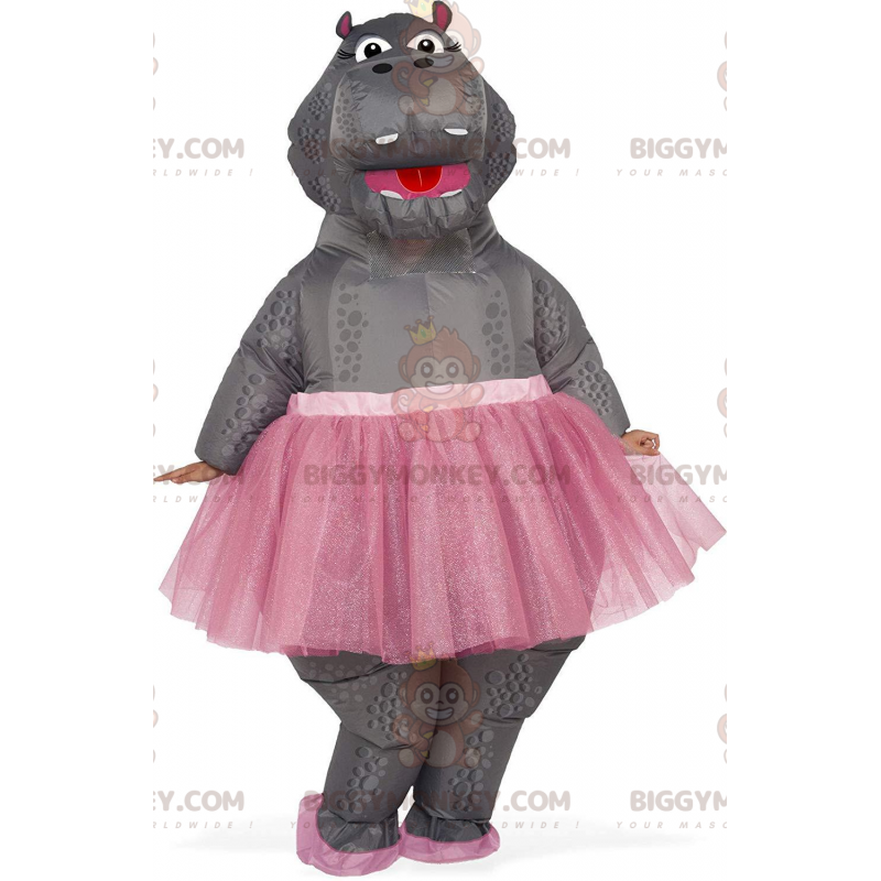 BIGGYMONKEY™ mascot costume inflatable hippo in tutu, dancer