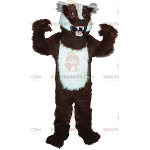 BIGGYMONKEY™ maskot kostume brun og hvid grævling, skunk