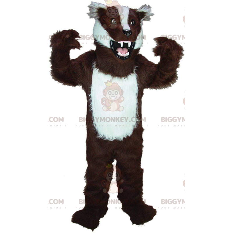 Kostium maskotki BIGGYMONKEY™ brązowy i biały borsuk, kostium Kostium maskotki BIGGYMONKEY™ brązowy i biały borsuk, kostium