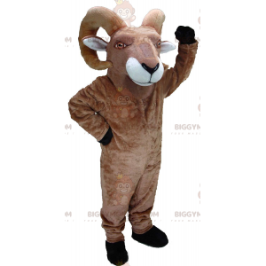 Kostým kozího maskota BIGGYMONKEY™, hnědý beran s velkými rohy