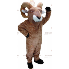 Costume de mascotte BIGGYMONKEY™ de bouc, de bélier marron avec de grandes cornes - Animaux de la ferme - BiggyMonkey.com