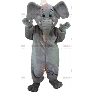 BIGGYMONKEY™ Maskottchenkostüm grauer Elefant mit blauen Augen