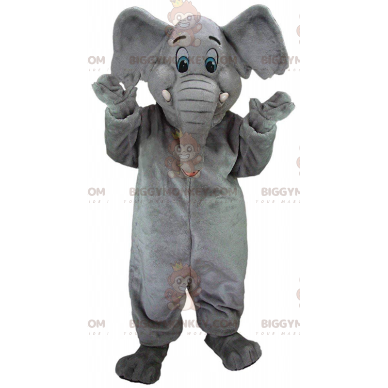 BIGGYMONKEY™ Maskottchenkostüm grauer Elefant mit blauen Augen BIGGYMONKEY™ Maskottchenkostüm grauer Elefant mit blauen Augen