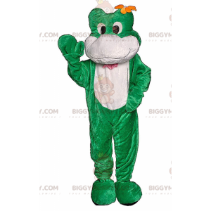 BIGGYMONKEY™ maskottiasu, vihreä sammakko, jossa kukka päässä -
