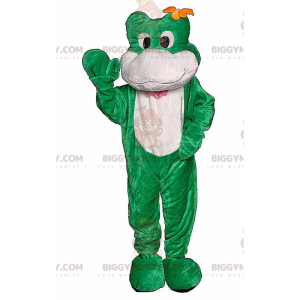 Traje de mascote BIGGYMONKEY™ Sapo verde com flor na cabeça –