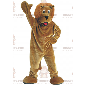 BIGGYMONKEY™ βελούδινη στολή μασκότ λιονταριού καφέ, κοστούμι