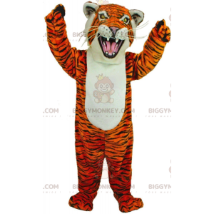 Hård orange, vit och svart tiger BIGGYMONKEY™ maskotdräkt