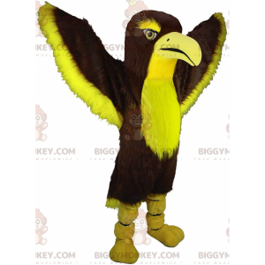 BIGGYMONKEY™ maskot kostume brun og gul høg, farverig ørne