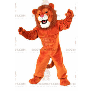 Orange Lion BIGGYMONKEY™ Mascot Costume, Very Muscular, Muscle