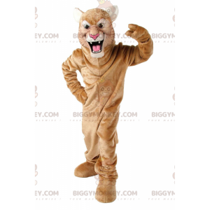 BIGGYMONKEY™ mascot costume of beige cougar, cougar, tiger