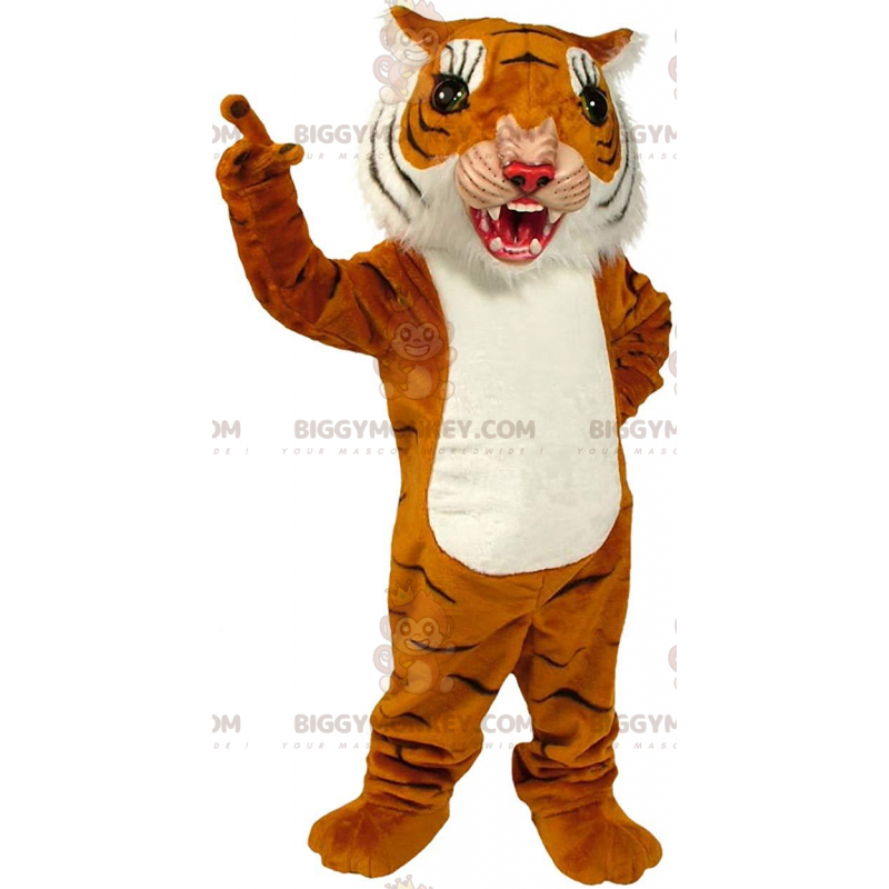 Disfraz de mascota BIGGYMONKEY™ de tigre naranja, blanco y Disfraz de mascota BIGGYMONKEY™ de tigre naranja, blanco y
