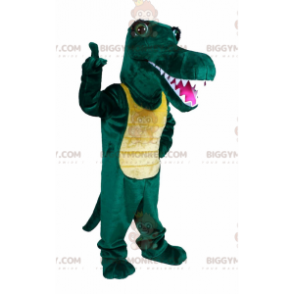 Grön och gul krokodil BIGGYMONKEY™ maskotdräkt, alligatordräkt
