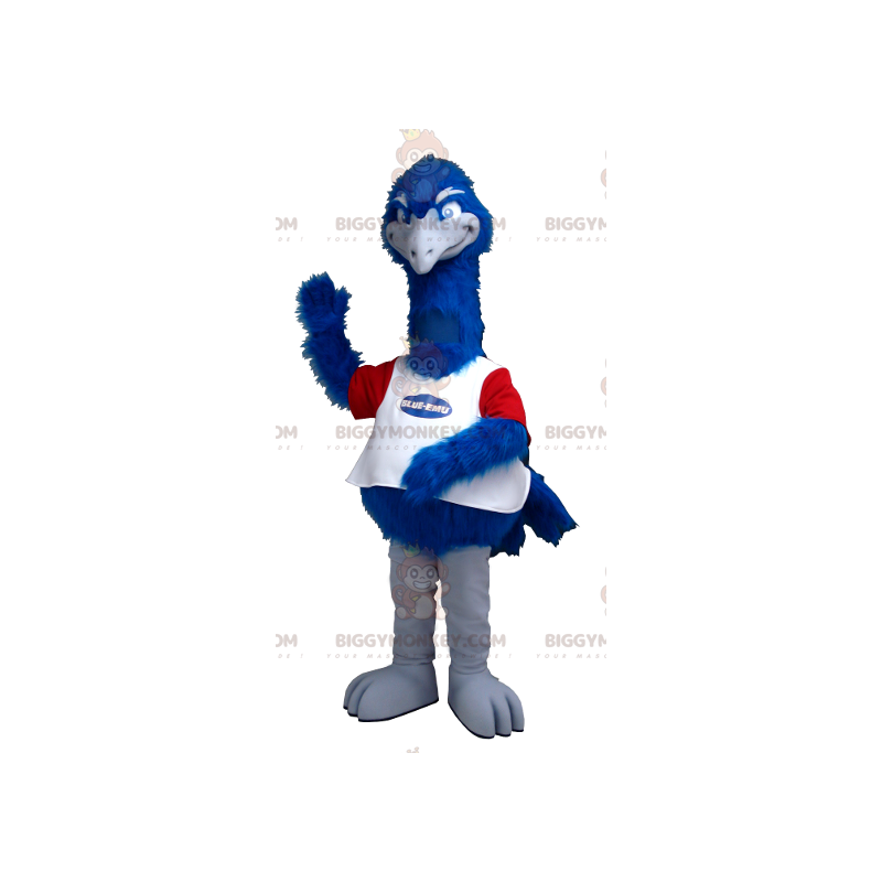 Blauwwitte en rode struisvogel BIGGYMONKEY™ mascottekostuum - Blauwwitte en rode struisvogel BIGGYMONKEY™ mascottekostuum -