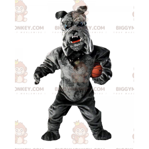 Στολή μασκότ Bulldog BIGGYMONKEY™, βελούδινη γκρι στολή σκύλου