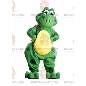 Kostým maskota BIGGYMONKEY™ zelená a žlutá žába, kostým žáby –