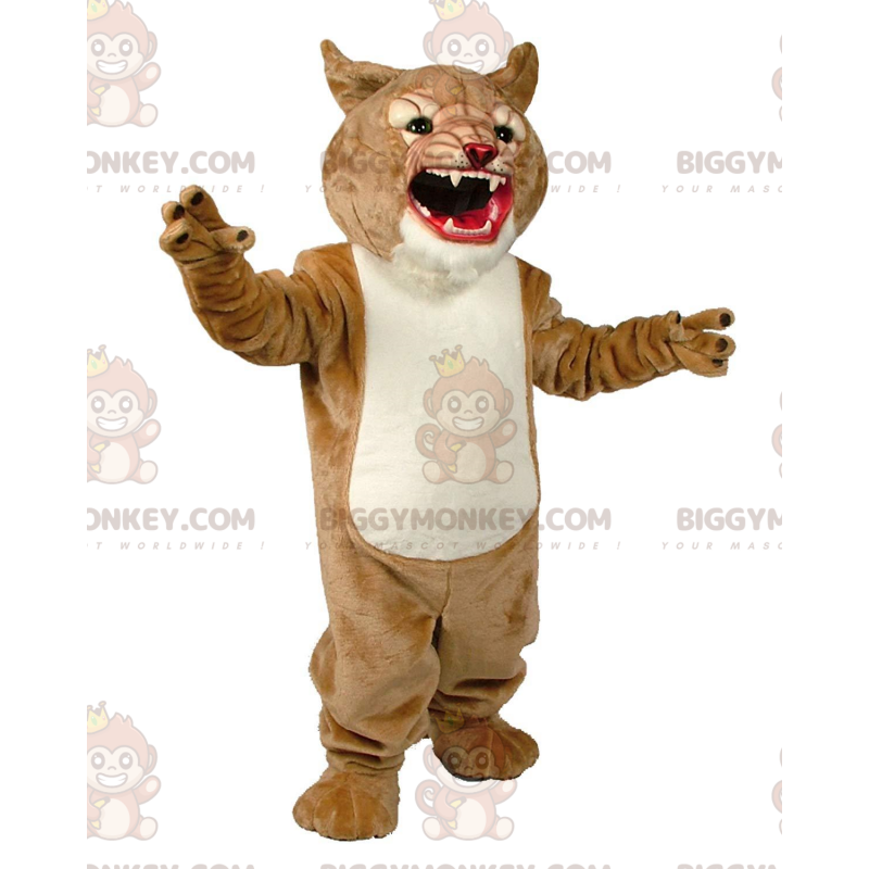 Costume de mascotte BIGGYMONKEY™ de cougar beige et blanc Costume de mascotte BIGGYMONKEY™ de cougar beige et blanc